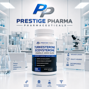 {"description":"The image is an advertisement for a dietary supplement called Turkesterone Ecdysterone, featuring a white bottle with a blue and black label. The background of the image appears to be a laboratory setting.nn* **Company Logo**nt+ The company logo, "Prestige Pharma Pharmaceuticals," is prominently displayed at the top of the image.nt+ The logo features a stylized "P" and "p" in blue and silver, respectively, with the company name written in blue and black text.n* **Product Bottle**nt+ The product bottle is white with a blue and black label that reads "Turkesterone Ecdysterone Anabolic Amino Blend."nt+ The label also features a blue stripe with white text that describes the product as an "Advanced Anabolic Support Formula."nt+ The label highlights the product's benefits, including supporting lean muscle growth, enhancing strength and performance, supporting protein synthesis, and promoting recovery.nt+ The bottle contains 120 capsules and is a dietary supplement with 30 servings.n* **Laboratory Setting**nt+ The background of the image appears to be a laboratory setting, complete with various scientific equipment such as beakers, test tubes, and a microscope.nt+ The laboratory setting suggests that the product is backed by science and has been tested in a controlled environment.n* **Product Claims**nt+ The image makes several claims about the product, including that it is:ntt- Research-drivenntt- Quality assuredntt- Uncompromised puritynt+ The image also features several icons and phrases that emphasize the product's quality, such as "Science Backed," "Quality Assured," "Lab Tested," and "Pharmaceutical Standards."n* **Additional Elements**nt+ A small sign on the left side of the image reads "Premium Quality Pharmaceutical Grade."nt+ A glass sign on the right side of the image features icons and text that highlight the product's research-driven approach, quality assurance, and uncompromised purity.nnOverall, the image presents Turkesterone Ecdysterone as a high-quality dietary supplement that is backed by science and meets pharmaceutical standards. The laboratory setting and emphasis on research and quality assurance suggest that the product is a legitimate and effective solution for individuals looking to support their muscle growth and recovery."}