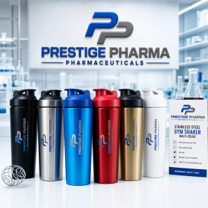 {"description":"The image depicts a promotional advertisement for Prestige Pharma Pharmaceuticals, showcasing their stainless steel gym shakers. The background of the image features a laboratory setting with shelves stocked with various glassware and equipment.nn* **Company Logo**nt+ Located at the top center of the imagent+ Features a stylized "PP" monogram in blue and graynt+ Accompanied by the company name "PRESTIGE PHARMA PHARMACEUTICALS" in blue and gray textn* **Gym Shakers**nt+ Six shakers are arranged in a row on a white surfacent+ Each shaker has a different color: black, silver, blue, red, gold, and whitent+ The shakers feature the company logo and name in blue and gray textnt+ They have a cylindrical shape with a screw-on lid and a handle on topn* **Product Information Card**nt+ Located to the right of the shakersnt+ Features the company logo and name at the topnt+ Lists the product name as "STAINLESS STEEL GYM SHAKER MULTI-COLOR"nt+ Includes a list of product features, such as:ntt- Premium stainless steelntt- Leak-proof designntt- BPA-freentt- Durable and rust-resistantntt- Perfect for gym and everyday usent+ Tagline at the bottom reads "PERFORMANCE. QUALITY. TRUST."n* **Background**nt+ Laboratory setting with white walls and shelvesnt+ Shelves stocked with various glassware and equipmentnt+ A large window or door in the background allows natural light to enter the roomnnOverall, the image effectively showcases the product and provides essential information about its features and benefits. The use of a laboratory setting in the background adds a sense of professionalism and expertise, while the company logo and branding reinforce the product's identity."}
