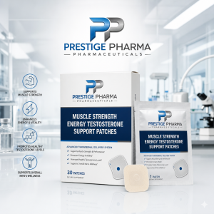 {"description":"The image presents a promotional advertisement for Prestige Pharma Pharmaceuticals' Muscle Strength Energy Testosterone Support Patches. The product is showcased in a laboratory setting, with the company's logo prominently displayed at the top.nn**Key Features:**nn* **Company Logo:** The Prestige Pharma Pharmaceuticals logo features a stylized "PP" in blue and gray, accompanied by the company name in smaller text below.n* **Product Display:** A white box containing 30 patches is positioned on the left, while a smaller package with one patch is placed on the right. A single patch is displayed in front of the box.n* **Product Information:** The product name, "MUSCLE STRENGTH ENERGY TESTOSTERONE SUPPORT PATCHES," is written in white text on a blue background on both the box and package. Additional details include:nt+ "ADVANCED TRANSDERMAL DELIVERY SYSTEM"nt+ Supports Muscle Strength & Performancent+ Enhances Energy & Vitalitynt+ Promotes Healthy Testosterone Levelsnt+ Supports Overall Men's Wellnessn* **Benefits:** Four bullet points on the left side of the image highlight the benefits of the product:nt+ Supports Muscle Strengthnt+ Enhances Energy & Vitalitynt+ Promotes Healthy Testosterone Levelsnt+ Supports Overall Men's Wellnessn* **Background:** The background features a blurred laboratory setting, complete with various scientific equipment and a microscope.nnOverall, the image effectively promotes the Prestige Pharma Pharmaceuticals' Muscle Strength Energy Testosterone Support Patches as a product that supports muscle strength, energy, and testosterone levels, while also promoting overall men's wellness."}